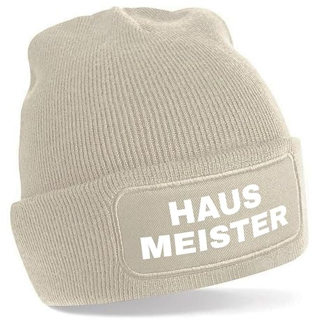 Herzbotschaft Beanie Strickmütze mit Spruch | Hausmeister | Farbwahl | Unisex SoftTouch angenehm weiche und warme Wintermütze | OneSize Einheitsgröße für Erwachsene