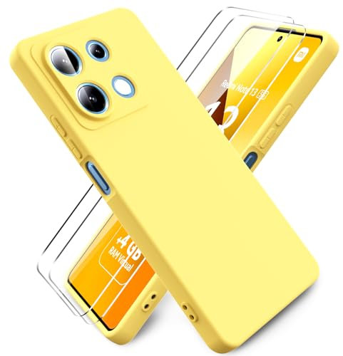 Ikziwreo - Funda para Xiaomi Redmi Note 13 5G, con 2 Pack Protector Pantalla Cristal Templado, Carcasa de Silicona Suave Ultrafina, Case de Goma a Prueba de Choques a los Arañazos - Amarillo