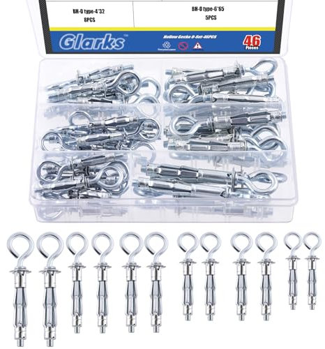 Glarks Set di 47 tasselli a forma di O per pareti cave, 6 misure, dadi di espansione per pareti cave, lamiere di metallo, fogli di plastica
