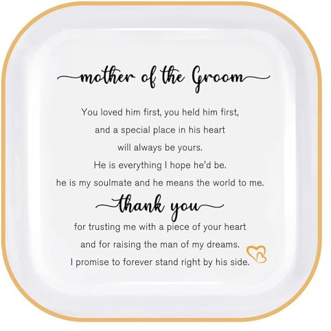 Titanape Mother of Groom Ring Dish, Ceramic Jewelry Dish Plate Christmas Birthday Mother's Day Wedding Gifts for Mother of Groom from Bride, Bridal Shower Gifts