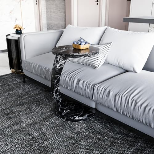WOOVEN DESIGN C Couchtisch, Couchtisch mit Rollen, tragbarer Sofa-Beistelltisch, runder Couchtisch, Sofa-Beistelltisch, stilvolle Holzmöbel für die Heimdekoration (SCHWARZ)
