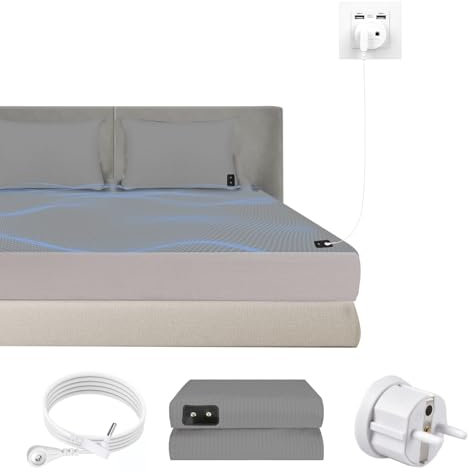 HUNAIGEE Erdungsbettlaken 150X200cm Leitfähige Erdungsmatte mit EU Erdungskabel Erdungsblech Grounding Sheet für Besseren Schlaf Erdenergie Grau