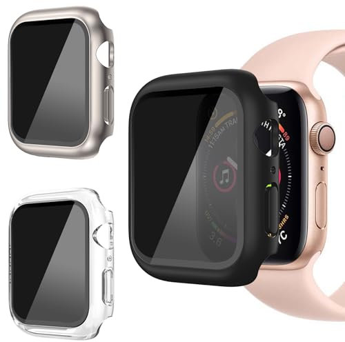 AOKUTDA - Juego de 3 fundas rígidas de policarbonato para Apple Watch Series 9/8/7 de 41 mm, protector de pantalla de vidrio templado antiespía de 30° con cubierta ultrafina de cobertura completa para