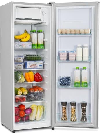 CURECURE Réfrigérateur avec micro-congélateur, 138 L, refroidissement 133 L, congélation 5 L, 4 étagères en verre, bac à légumes, contrôle de température, fonction de refroidissement rapide (Argenté)