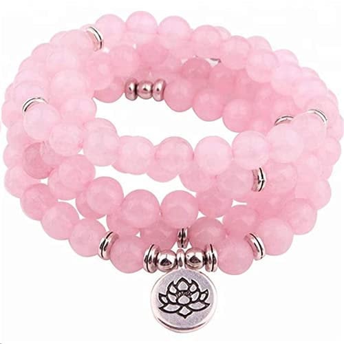 YIHANSS Bracelet Natural Healing Stone 108 Mala Rose Quartz Mala Beads With Buddha Charm Wrap Bracelet For Women Teen Girls, with Gift Box Ladies Jewelry