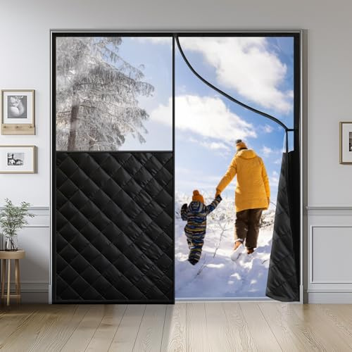 Magnetic Thermal Insulated Door Curtain for 72x 80 Doors, Visible Door Cover for Heat Insulation, Magnetic Closure Thick Draft Blocker Blanket for Doorway to Keep Warm in Winter Cool in Summer