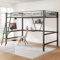 MQGPM Hochbett 90x200 cm mit Schreibtisch und Leiter, Metallbett Einzelbett mit Regalen und Rausfallschutz, Bettgestell mit Lattenrost, Bett für Kinder, Jugendliche und Erwachsene, Schwarz