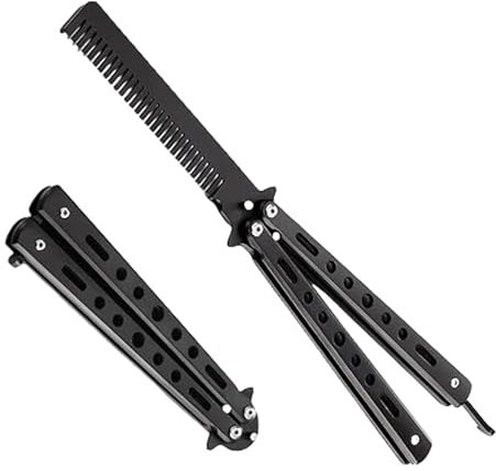 Butterfly Comb, Butterfly Comb Practice Comb, 1-piece Butterfly Comb Stainless Steel Foldable, Pocket Comb Feather Comb Hair Comb Hair Accessories (Black)