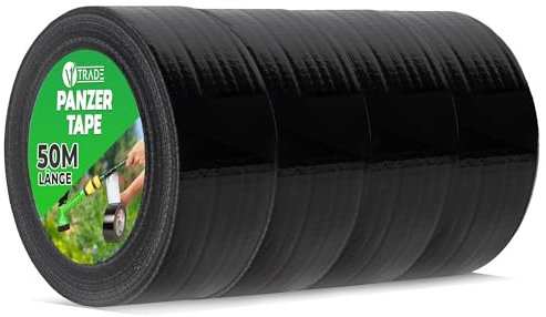 V1 TRADE Panzertape Schwarz 48mm x 50m - 4 x Panzerband extra stark wasserfest für innen und außen geeignet - Duct Tape mit einfacher Handhabung & rückstandsfrei entfernbar