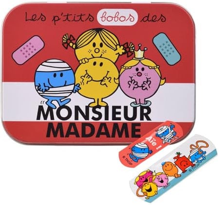 Mr Men First Aid Plasters in Metal Tin Box, Two Sizes with Cute Mr Men Design, Easy Removal & Skin-Friendly, Breathable Adhesive, 24 Plasters