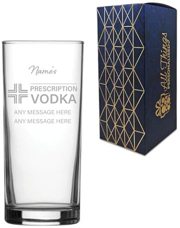 Engraved Vodka Glass, Personalised Prescription for Vodka Design, 340ml or 12oz Capacity, Gift Boxed, Funny Gift