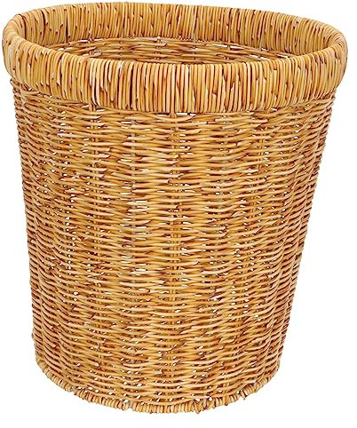 FONDOTIN Runder Handgewebter Vielseitiger Kunststoffkorb Im Rattan-look Kreativer Abfalleimer Und Aufbewahrungskorb Für Haushalt Und Wohnzimmer Robustes Material Dekorativ Und Praktisch
