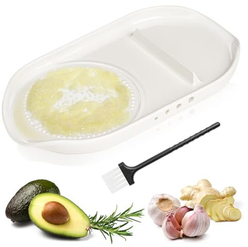 WhiteRhino 4-in-1 Keramik Ingwerreibe & Knoblauchreibe–Küchenreibe mit Eierknacker,Kräuterabstreifer,Löffelablage–Reibe zum Reiben von Ingwer,Obst,Gemüse,Käse–Multifunktionales Küchenwerkzeug