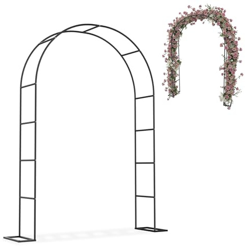 LZQ Rosenbogen Hochzeitsbogen aus Metall 240 cm hoch Torbogen für Gartenfeier & Trauung Dekorativer Rankbogen für Kletterrosen & Blumen, Pulverbeschichteter Gartenbogen, Schwarz