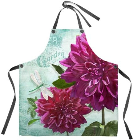 CafePress Cottage Garden Dinner Plate Dahlia Dragonfly Flora Digitally Printed Multicolor Apron