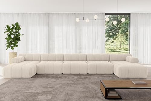 ALTDECOR Modulares Sofa Ecksofa in U-Form Corner modular Sofa Eckcouch Couch Wohnlandschaft Cauchsofa Polstersofa Tesso-U3-475x160x70 cm Beige