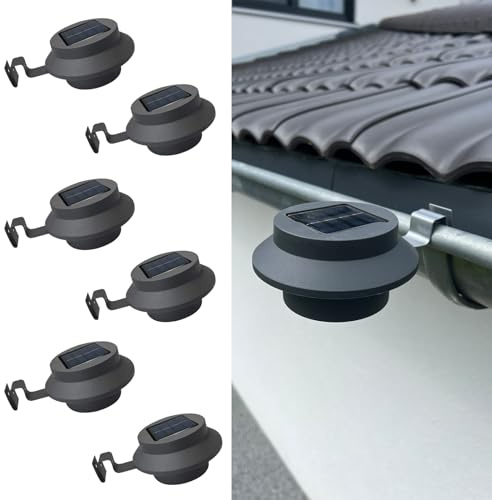 6 Dachrinnen Solarleuchten Anthrazit LED Solarleuchten IP44