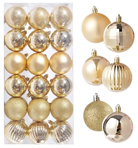 36PCS Christmas Tree Baubles, 30mm/1.18 Christmas Ball Ornaments with Strings, Xmas Hanging Ornaments Shatterproof Balls Hanging Decorations for Tree, Wedding, Party- Champagne colored