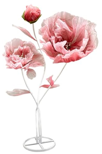 Fiori giganti 1 set di fiori di organza rosa rosa con 2 teste, 1 bocciolo, steli lunghi e decorazioni floreali di base per matrimoni, sfondo, organizzazioni fotografiche
