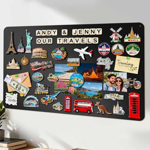LYZZXI Magnettafel Schwarz Extra Groß: Mehr Reiseschätze auf einen Blick | Urlaubsmagnete Display Board für Fotos & Souvenirs - Matte Metall Magnetwand im Format 90 × 120 cm für Wohnzimmer und Büro