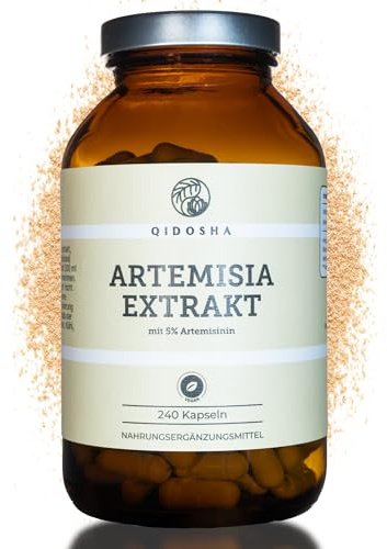 QIDOSHA® Artemisia Extrakt mit 5% Artemisinin, 240 Kapseln im Apothekerglas, 600mg Beifuss Extrakt je Kapsel, jede Charge laborgeprüft, deutsche Fertigung