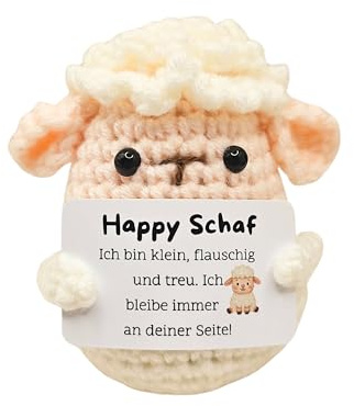 Mutzauber- Happy Strickfigur Schaf – Pocket Hug Figur Glücksfigur in Schaf Süßes Tier | Süßes Motivationsgeschenk & Glücksbringer für Prüfungen, Mutmacher (Schaf einzeln)