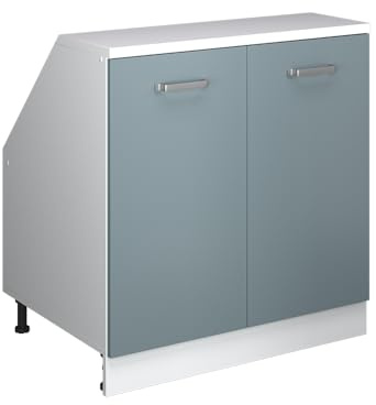 Vicco Dachschrägenschrank Rion, Blau-Grau/Weiß | B80 x T60 cm, mit 2 Türen, platzsparend für Dachschrägen