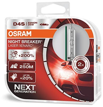 OSRAM XENARC NIGHT BREAKER LASER D4S, +200 % mehr Helligkeit, HID Xenon-Scheinwerferlampe, 66440XNL-HCB, Duo Box (2 Lampen)