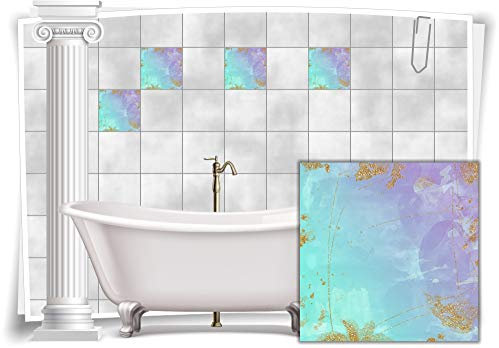 Medianlux Fliesenaufkleber Fliesen Aufkleber Vintage Nostalgie Retro Shabby Chic Mint Violett Küche Bad WC Deko, 8 Stück, 10x10cm m14m81q-75411