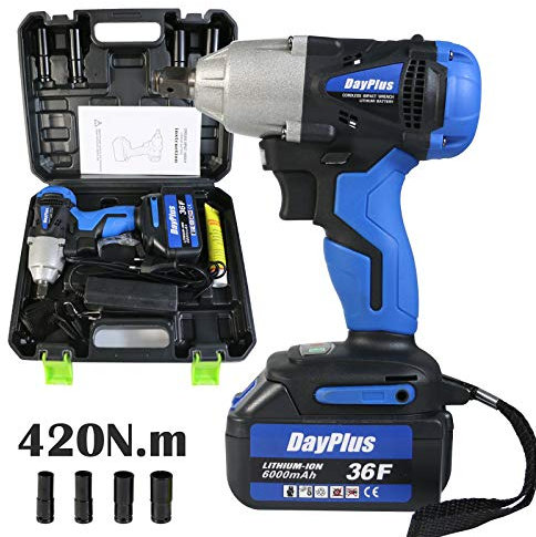 Cordless Electric Impact Wrench with Battery 6.0Ah Lithium-Ion & Charger, 18V 1/2inch Drive 420Nm Variable Speed Power Tool for Car Tyre Scaffolding Lug Nut Removal Wheel Brace