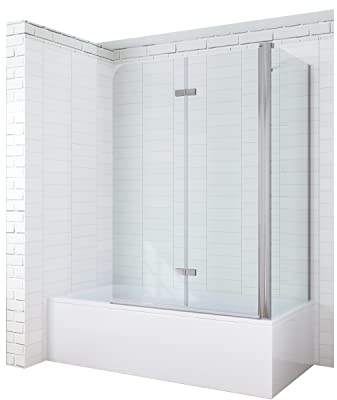 AQUABATOS® 100x70x140cm Duschabtrennung Badewannenaufsatz Badewannenfaltwand mit Seitenwand aus 5mm ESG Echtglas Sicherheitsglas mit Nanobeschichtung, pendelbar faltbar Duschwand Glas und Seitenteil