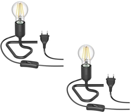 ledscom.de 2 Stück Tischlampe TRIN schwarz mit Stecker und Schalter inkl. E27 Lampe 963lm warmweiß, 3-Stufen Dimmen ohne Dimmer mit Lichtschalter