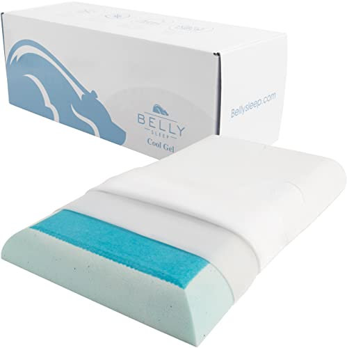 Belly Sleep Oreiller pour dormeur sur le ventre – Oreiller plat, fin et fin pour dormir – Oreillers ergonomiques en mousse à mémoire de forme avec surmatelas en gel frais et housse anti-humidité