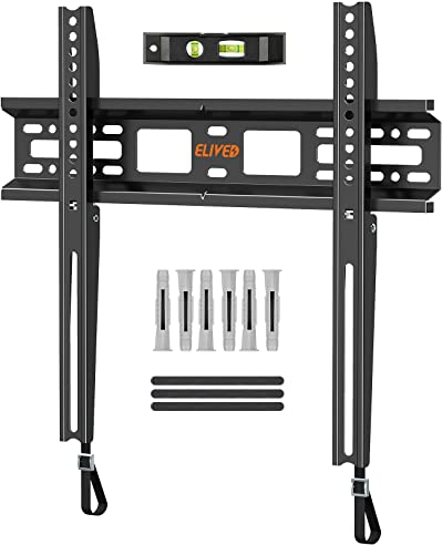 ELIVED Fixed TV Wall Bracket Ultra Slim Wall Mount for Most 26-55 Inch LED, LCD, OLED Flat or Curved TVs with VESA 75x75mm-400x400mm up to 45KG, Low Profile TV Bracket Flat to Wall Design EV029