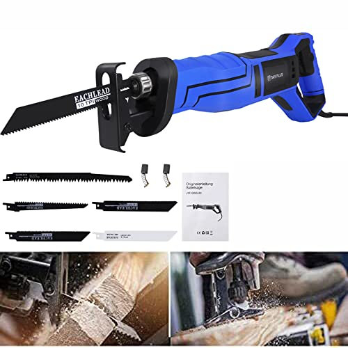 Powerful Reciprocating Saw, 900W Electric Saw Variable Speed 0-2800RPM with 5 Saw Blades, 20mm Stroke Length, Tool-Free Blade Change Sabre Saw Garden Saw for Wood Metal Plastic Cutting