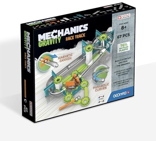 Geomag - Mechanics Gravity Race Track - Lern- und Kreativspiel für Kinder - Magnetische Bausteine, Rennstrecke mit Magnetbausteinen - Set mit 67 Teilen