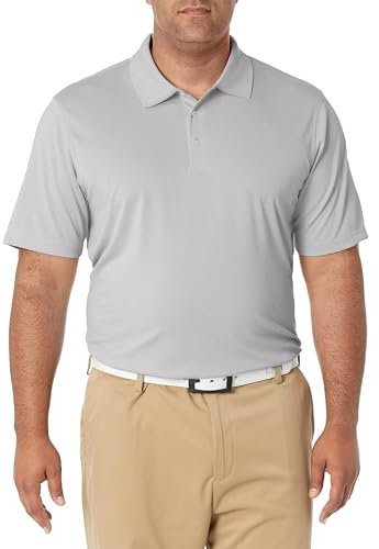 Amazon Essentials Polo da Golf a Maniche Corte Traspirante Ad Asciugatura Rapida Uomo, Grigio Chiaro Puntinato, L