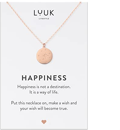 LUUK LIFESTYLE Collanina in filigrana con pendente cielo stellato e biglietto dedica HAPPINESS, in acciaio inox, rosa