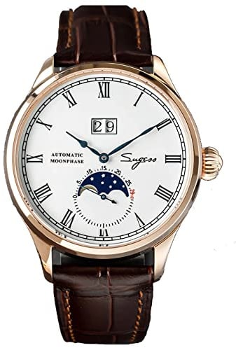 Sugess SU2528GW MoonPhase Master Seagull ST2528 Uhrwerk Saphirglas Herren Automatik Mechanische Uhr 1963, Rosegold, 41 mm, Armband