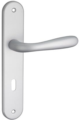 THIRARD - Ensemble de Poignées pour Porte de Chambre Goccia Trou de Clé - Carré 7 mm - Entr'Axes 195 mm - Chromé Satin - Plaques Aluminium Embouti - Béquilles Aluminium - Gris