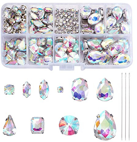 PandaHall Glas-Strasssteine zum Aufnähen mit Nadeln, Kristall-AB-Strasssteine zum Aufnähen, mit Loch, für Kleider, Kleidung, Schuhe, Taschen, Dekorationen, 180 Stück