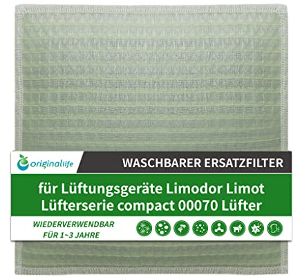 6 x Ersatzfilter für Lüftungsgeräte Limot Limodor Compact 00070, 23,8 x 23,8 cm, aus umweltfreundlichem Standardmaterial, waschbar & langlebig bis zu 2 Jahre, Originallife Eco (Grün)