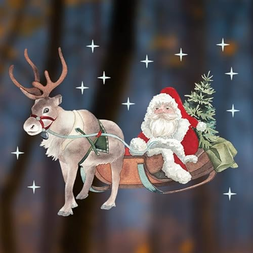 TinyFoxes Fensterbild Weihnachtsmann - weihnachtliches Motiv für die Dekoration im Kinderzimmer - statisch haftend und wiederverwendbar - von Kristin Fanke