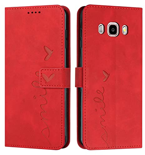 EATCYE Cover per Samsung Galaxy J5 2016 / J510, Flip Libro Libretto Custodia in Pelle PU per Samsung Galaxy J5 2016 / J510 [Protezione Completa] [Slot per Scheda] [Funzione di Supporto] (#Rosso)