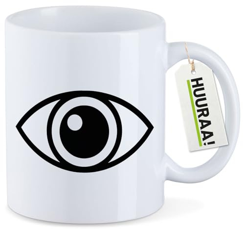 Huuraa Kaffeetasse Auge Eye Geschenk | Motivtasse 330ml Weiß Keramik Tasse mit Spruch Kaffeebecher Geschenkidee Becher mit Motiv