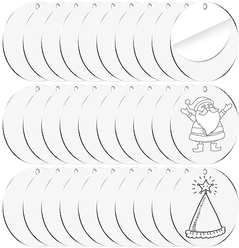 TAIANJI Lot de 30 porte-clés vierges en acrylique transparent - 8,9 cm x 2 mm - Cercles avec trou pour loisirs créatifs et projets