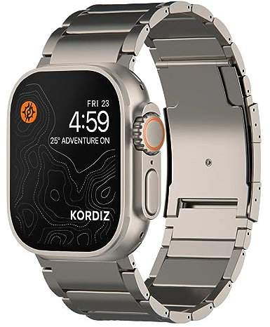 KORDIZ Titanium Watch Band T01 Max - Fits Apple Watch Ultra 2 & Ultra (49Mm) - Adjustable Titanium Apple Watch Band With Secure Clasp - Premium Color Matching Band (T01 Max | Ultra Silver)