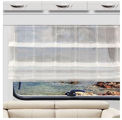 Raffrollo TORVI Creme mit Streifen-Optik Raffstore für Wohnmobil und Caravan Fertiggardine inkl. PVC Flachprofil Höhe 70 cm, Breite wählbar