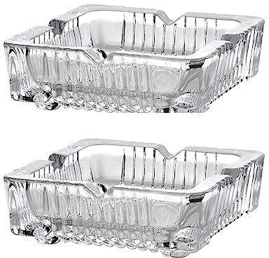 HOMESHOPA Square Glass Ashtray, 1 Pack Crystal Cut Transparent Glass Ash Tray for Cigarettes Cigars, Indoor Outdoor Home Office Restaurant Decorative Tabletop (12 X 12Cm)