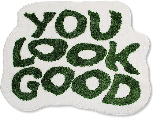 Fouriding You Look Good Badematte 24 x 31,Lustiger Grün Badteppich Niedliche Weiche Badematten für Badezimmer Rutschfester Duschvorleger Waschbar Saugfähige für Badezimmer Schlafzimmer Decor